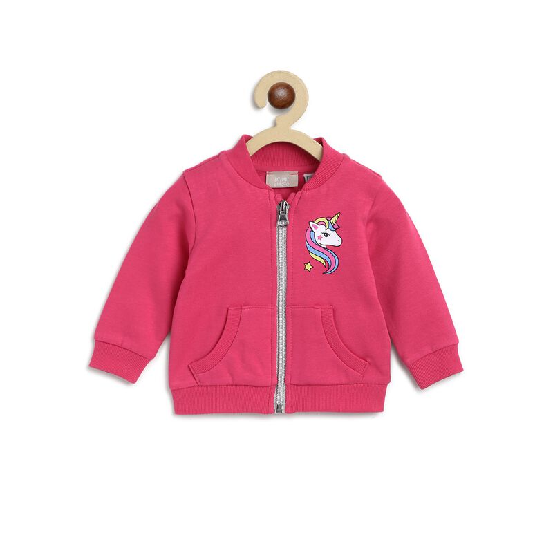 Girls Dark Pink Front Open Fleece Cardigan image number null